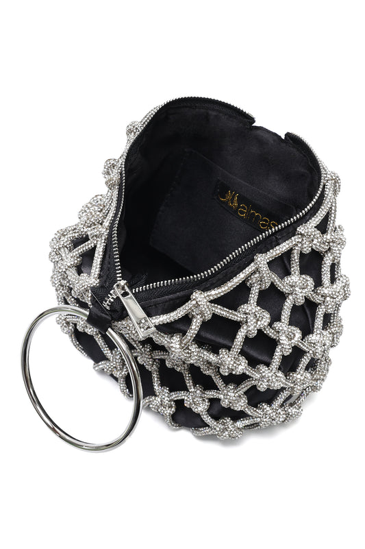 CRYSTAL KNOT RING BAG-BLACK