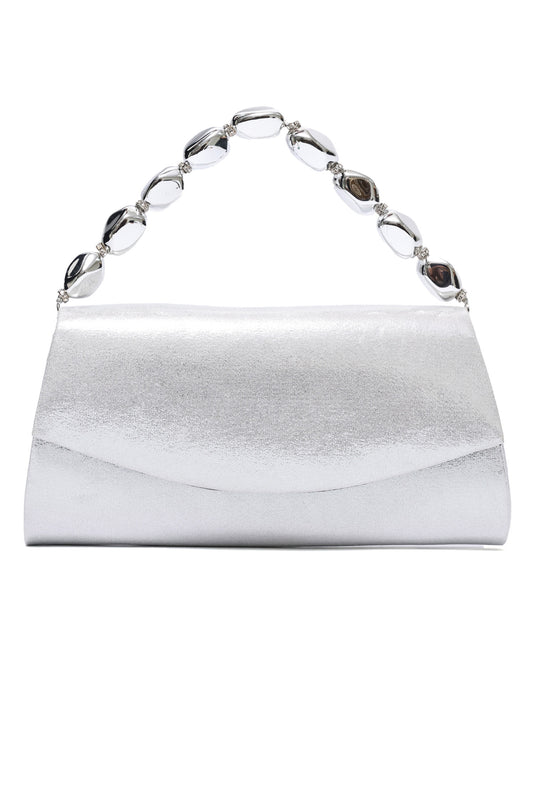 GEM HANDLE SATIN CLUTCH-SILVER