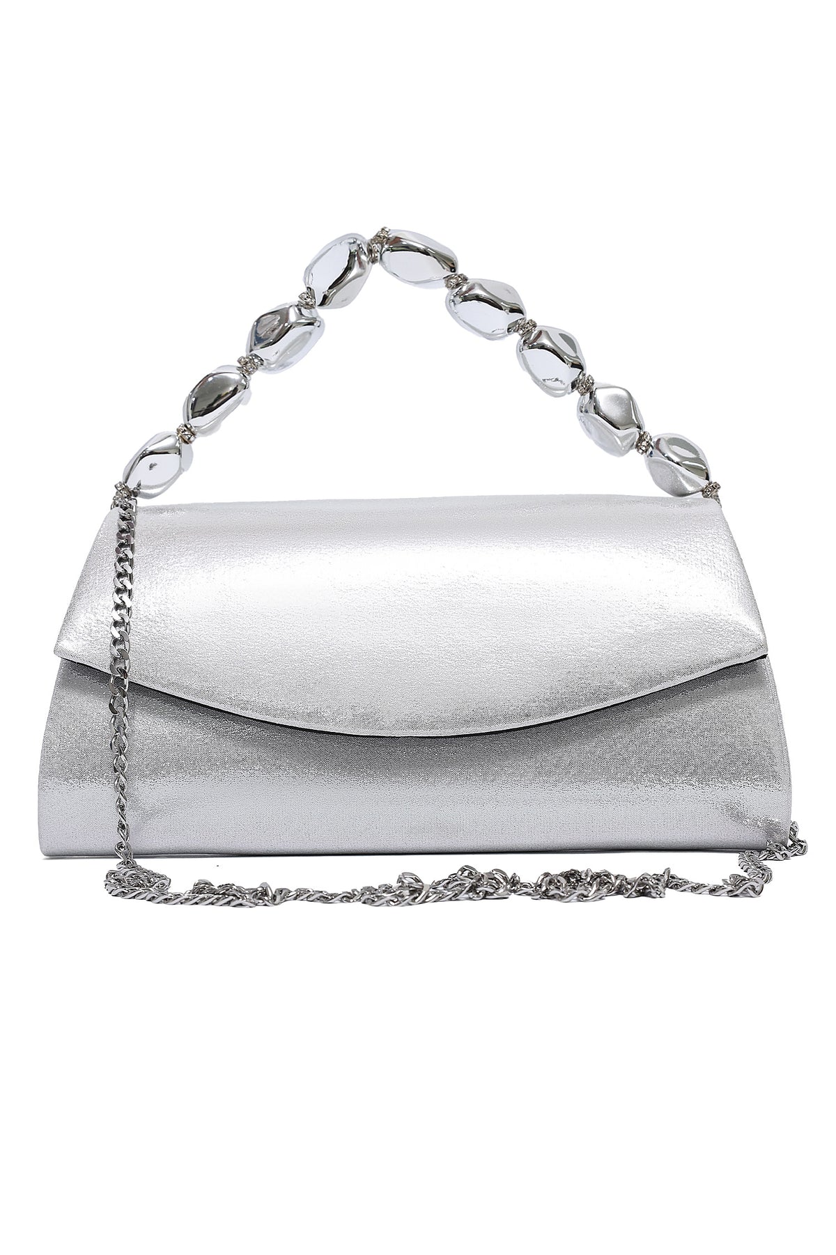 GEM HANDLE SATIN CLUTCH-SILVER