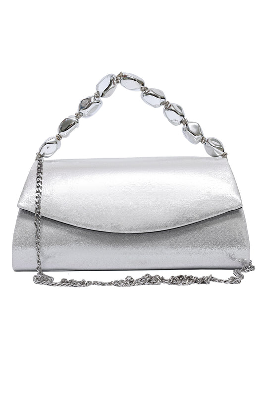 GEM HANDLE SATIN CLUTCH-SILVER