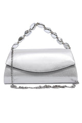GEM HANDLE SATIN CLUTCH-SILVER