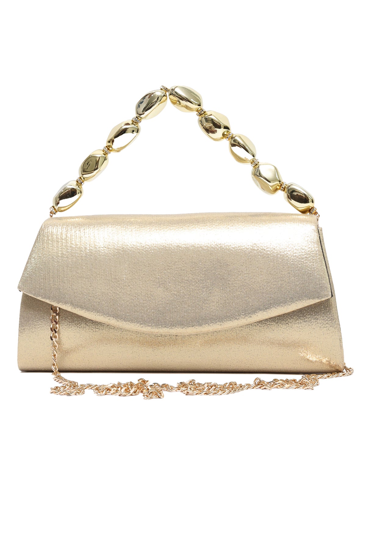 GEM HANDLE SATIN CLUTCH-GOLD
