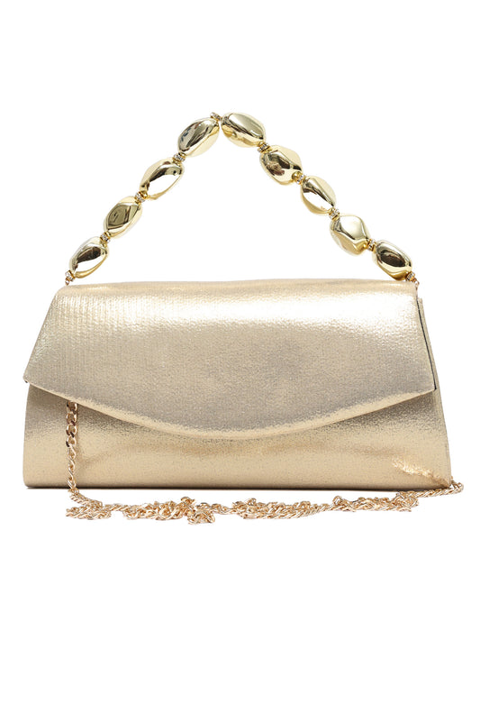 GEM HANDLE SATIN CLUTCH-GOLD