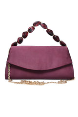 GEM HANDLE SATIN CLUTCH-BURGUNDY