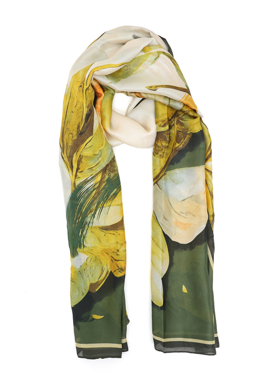 INKORCHID MODERN BLOOM SCARF-OLIVE