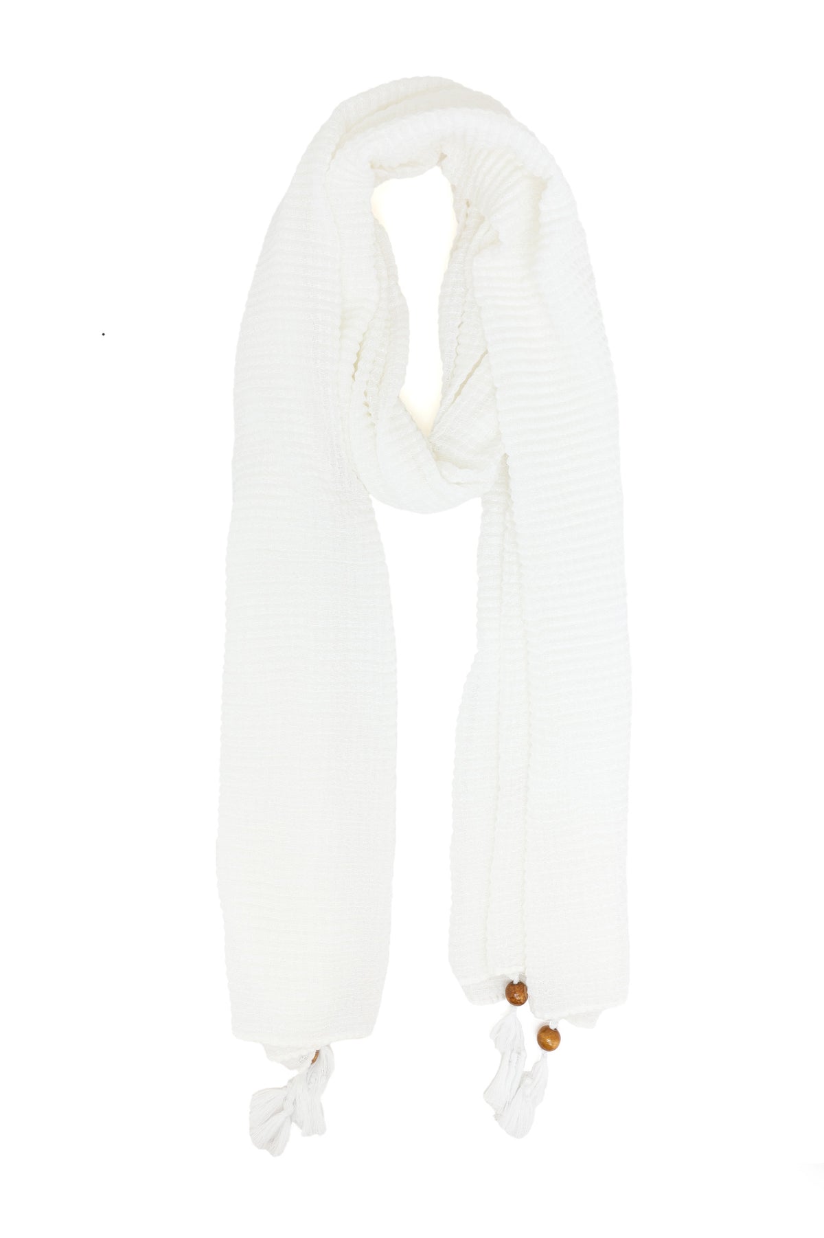 GRACEBEAD TEXTURED TASSEL SCARF-WHITE