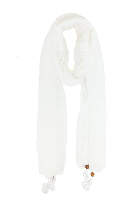 GRACEBEAD TEXTURED TASSEL SCARF-WHITE