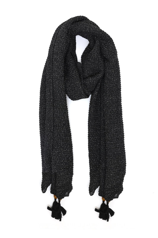 GRACEBEAD TEXTURED TASSEL SCARF-BLACK