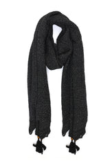 GRACEBEAD TEXTURED TASSEL SCARF-BLACK