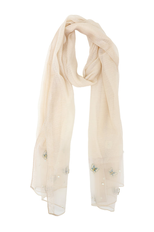 TWILIGHT GARDEN MESH SCARF-BEIGE
