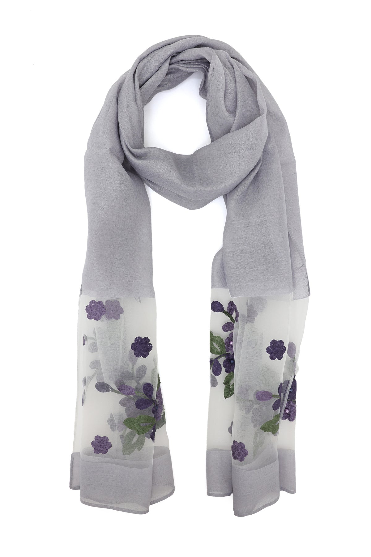 ORGANZA BLOOM LAYERED SCARF-GREY