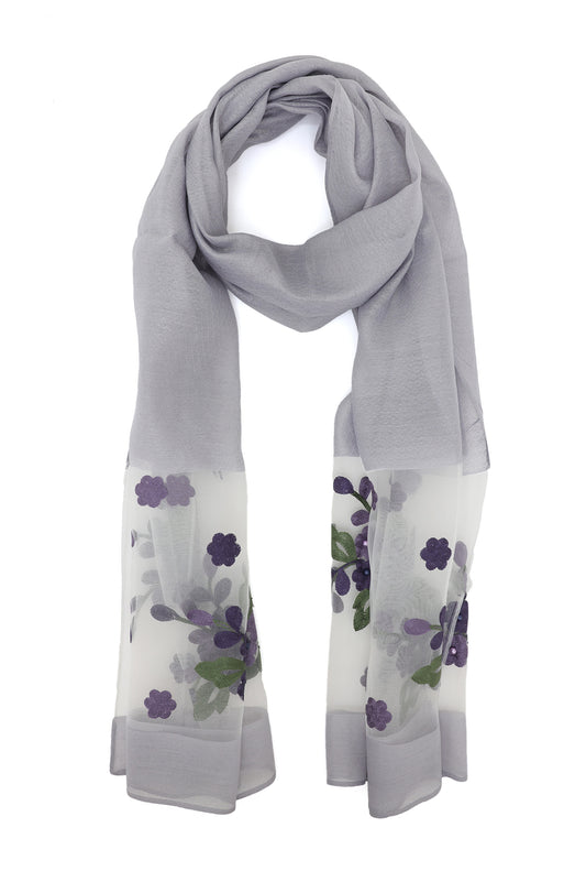 ORGANZA BLOOM LAYERED SCARF-GREY
