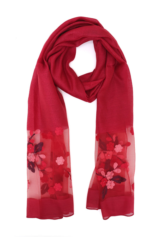 ORGANZA BLOOM LAYERED SCARF-RED
