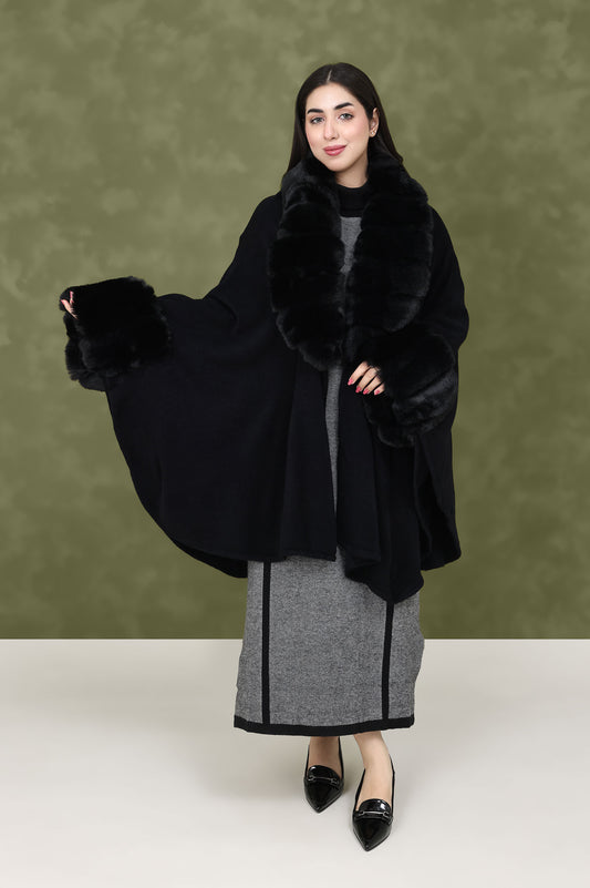 EMINENCE PLUSH FUR CAPE-BLACK