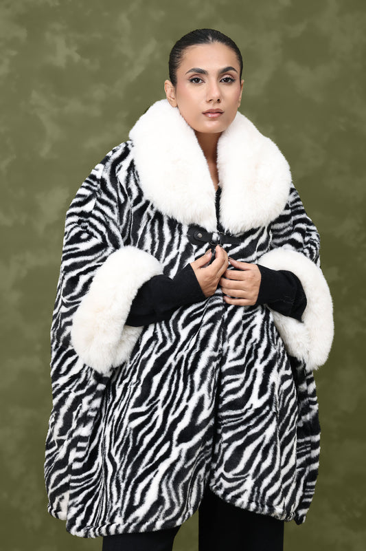 GLAMOUROUS GLOW FUR CAPE-BLACK