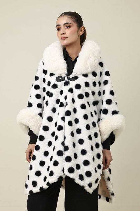 GLAMOUROUS GLOW FUR CAPE-WHITE/DOT