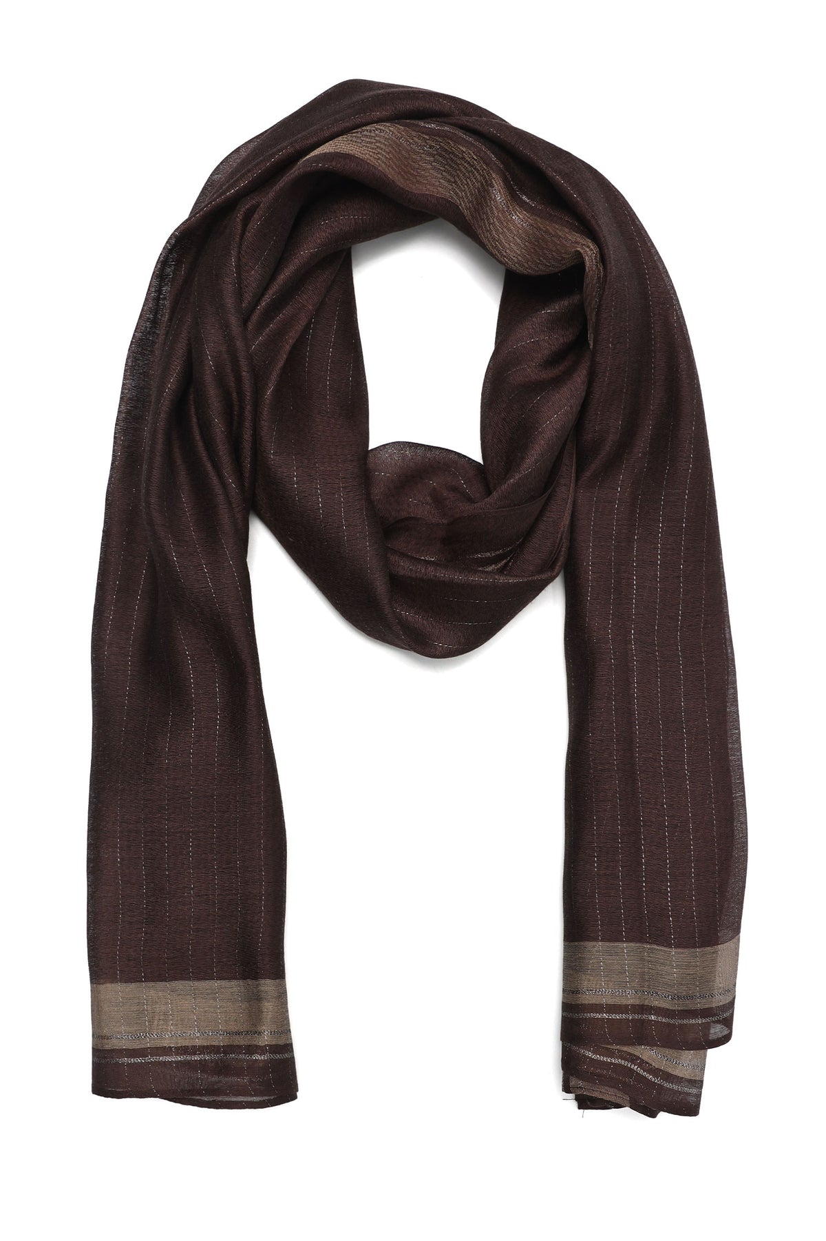 CASUAL FINE LINE SCARF-BROWN