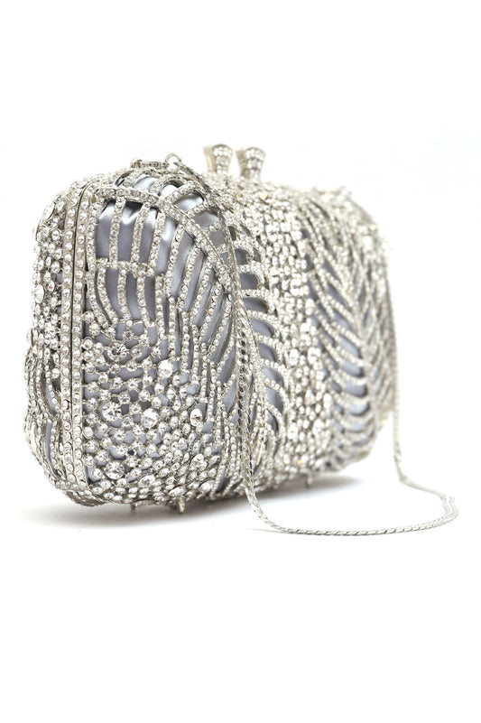 PEARL CRYSTAL CLUTCH-SILVER