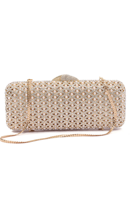 PEARL MESH CLUTCH-SIL/GLD
