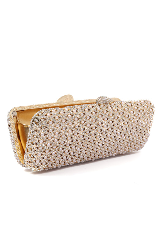 PEARL MESH CLUTCH-SIL/GLD
