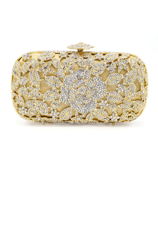 CRYSTAL FLOWER CLUTCH-SILVER GOLD
