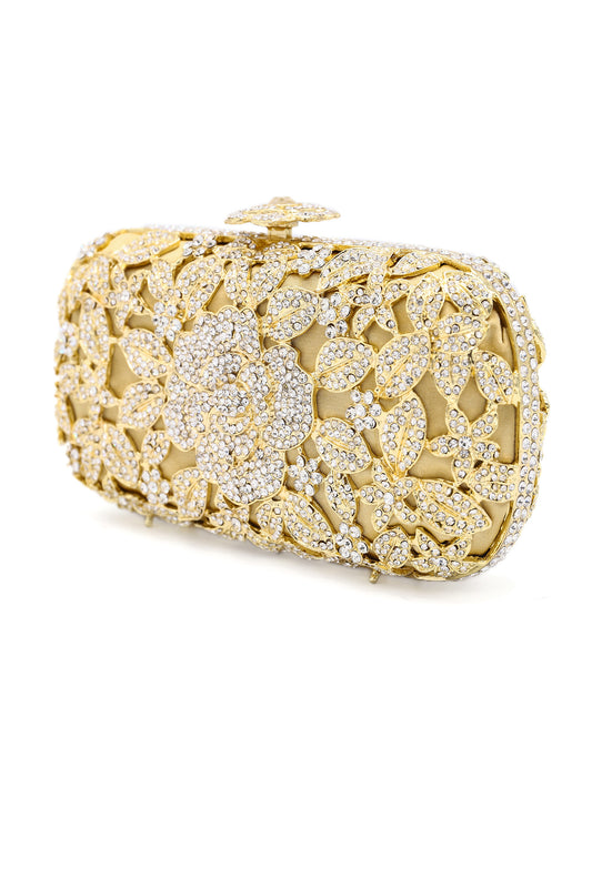 CRYSTAL FLOWER CLUTCH-SILVER GOLD