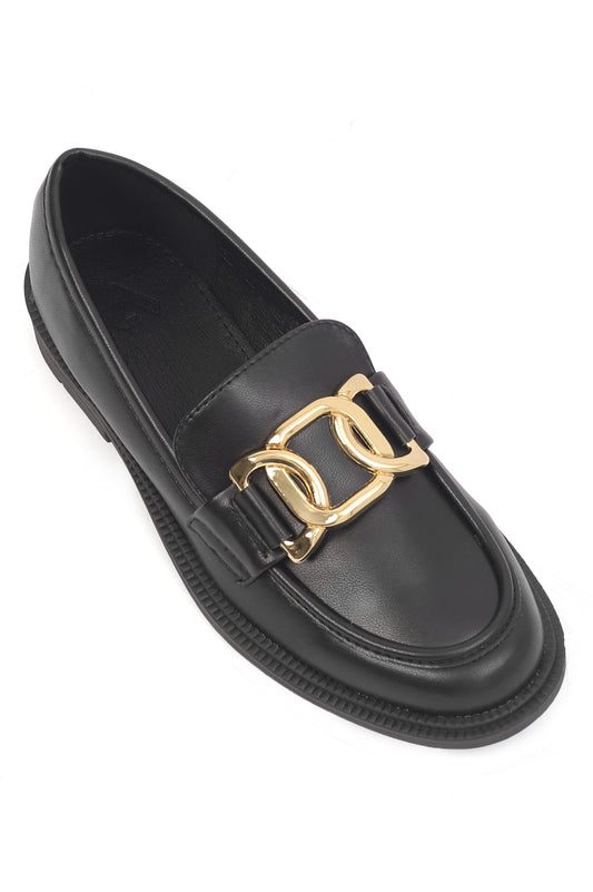 METAL EMBELLISHED LOAFERS-BLACK