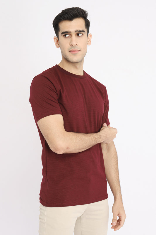 STRIPED COTTON T-SHIRT-MAROON