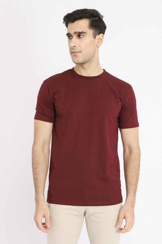 STRIPED COTTON T-SHIRT-MAROON