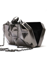 ASYMMETRICAL BOX CLUTCH-PEWTER