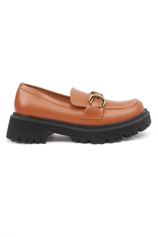 METAL EMBELLISHED LOAFERS-CAMEL