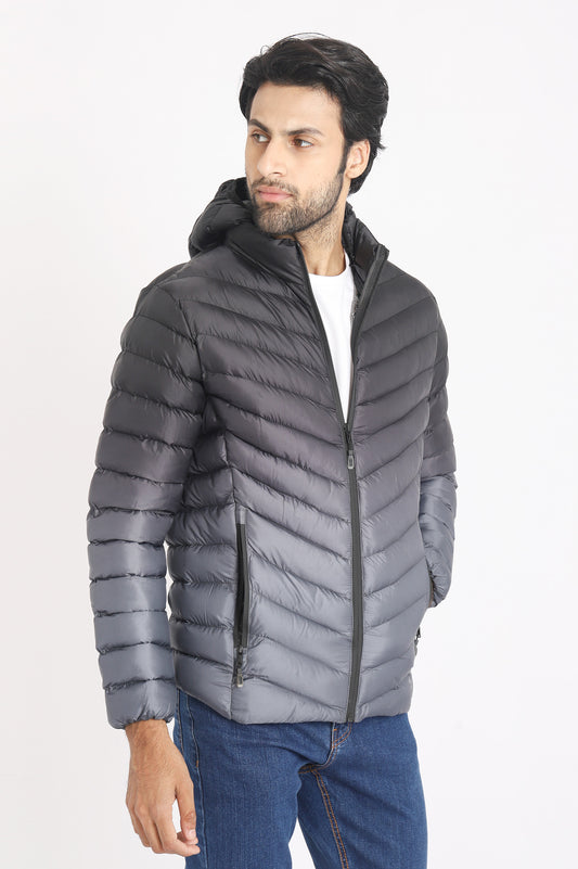 HOODED PUFFER JACKET-GREY