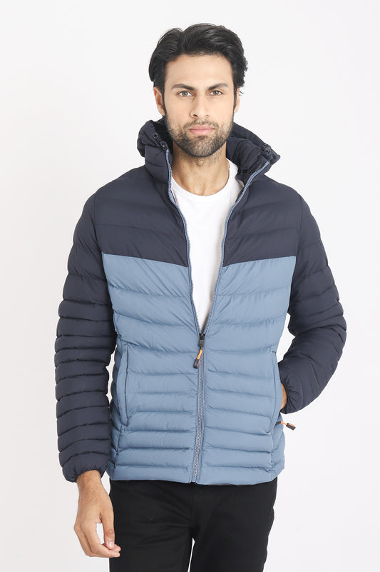 HOODED PUFFER JACKET-BLUE