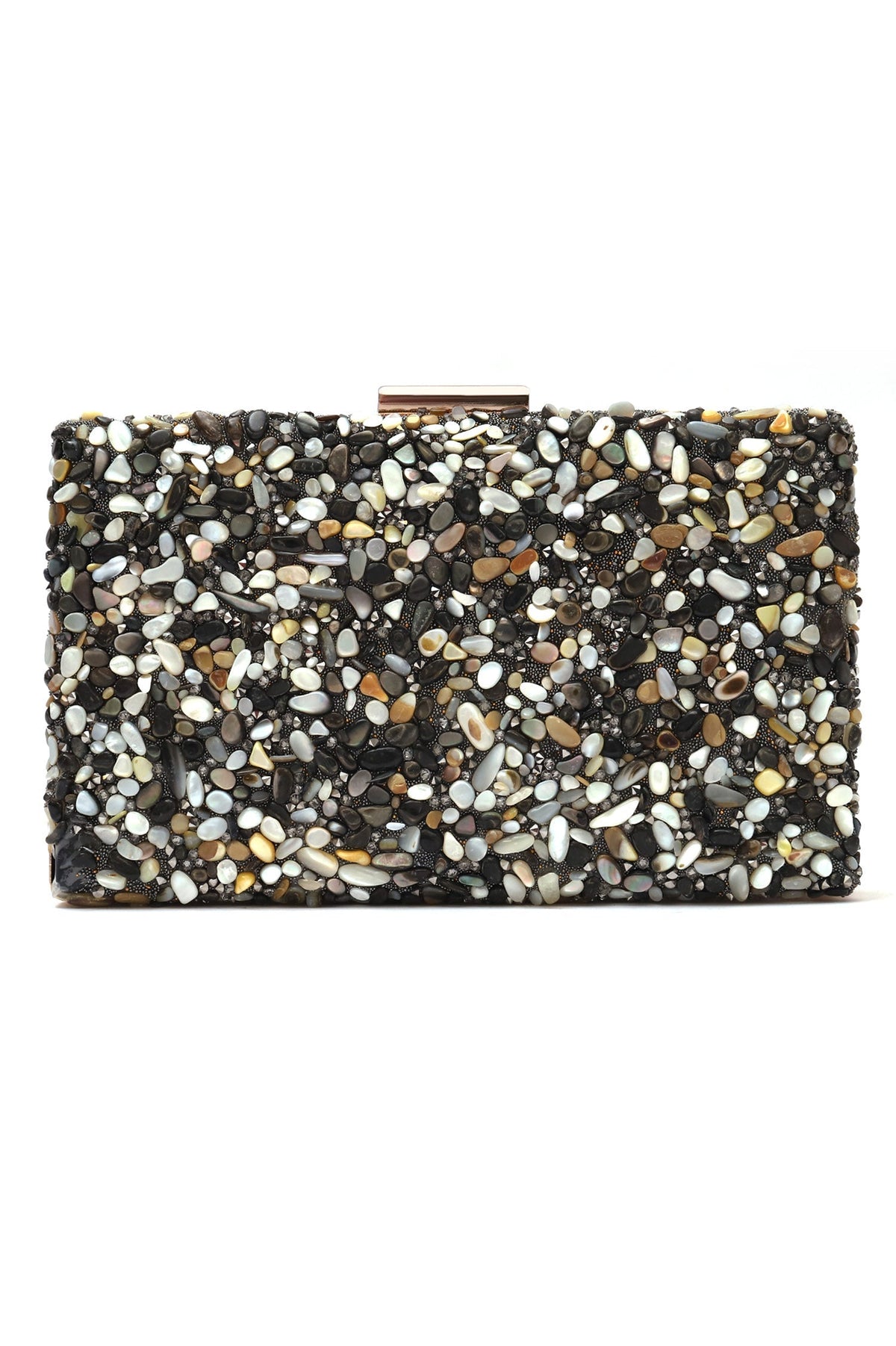 PEBBELED GLAM BOX CLUTCH-BLACK