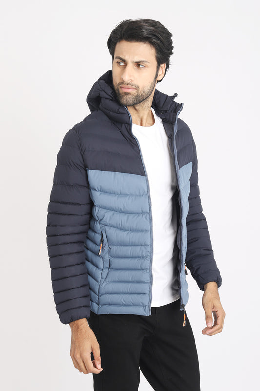 HOODED PUFFER JACKET-BLUE