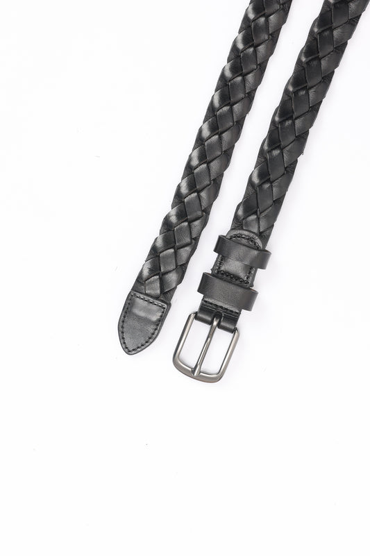 KNOT LEATHER BELT-WEAVE-BLACK