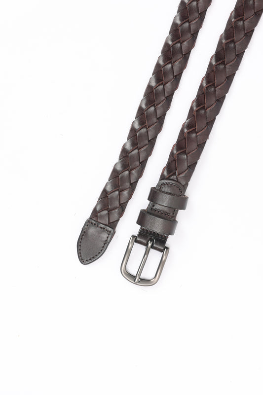 KNOT LEATHER BELT-WEAVE-COFFEE
