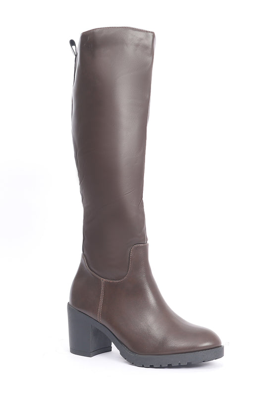 BLOCK-HEEL KNEE-HIGH BOOTS-COFFEE