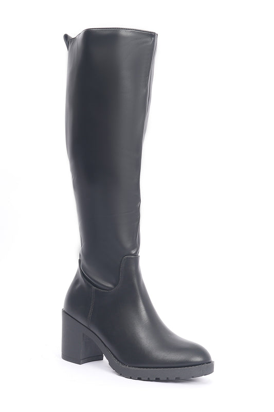 BLOCK-HEEL KNEE-HIGH BOOTS-BLACK