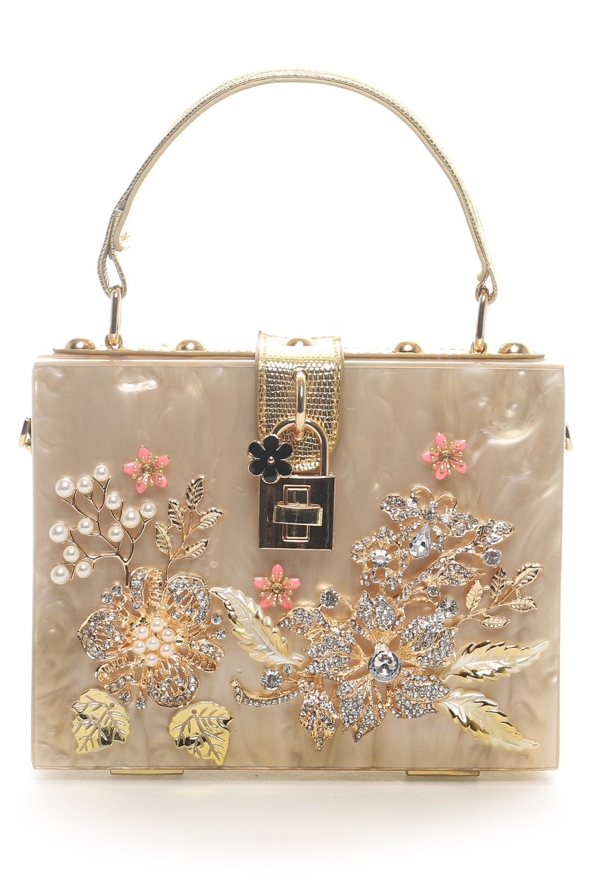 FLORAL LUXE EMBELLISHED CLUTCH-APRICOT