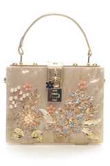 FLORAL LUXE EMBELLISHED CLUTCH-APRICOT