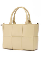 SMALL LEATHER KNOT WOVEN TOTE-YELLOW