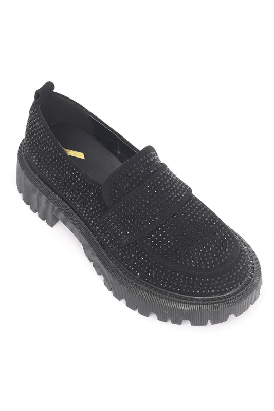 SPARKLING CHUNKY LOAFERS-BLACK