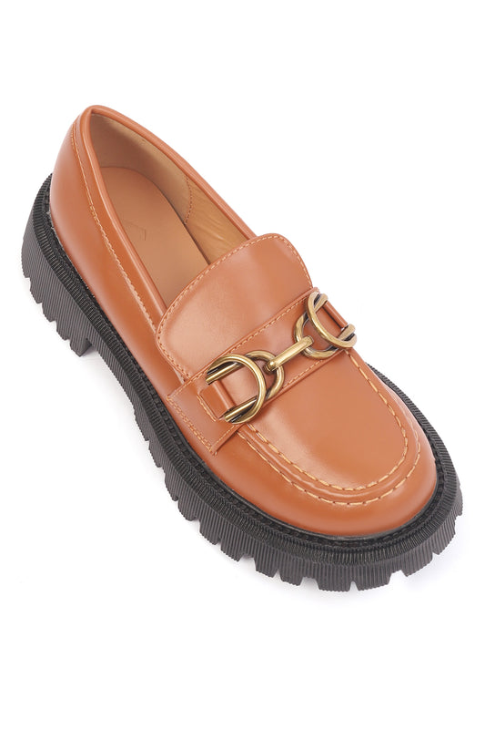 METAL EMBELLISHED LOAFERS-CAMEL