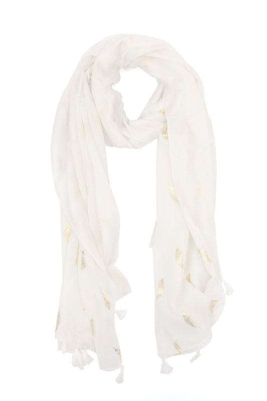 LEAF SCARF-OFFWHITE
