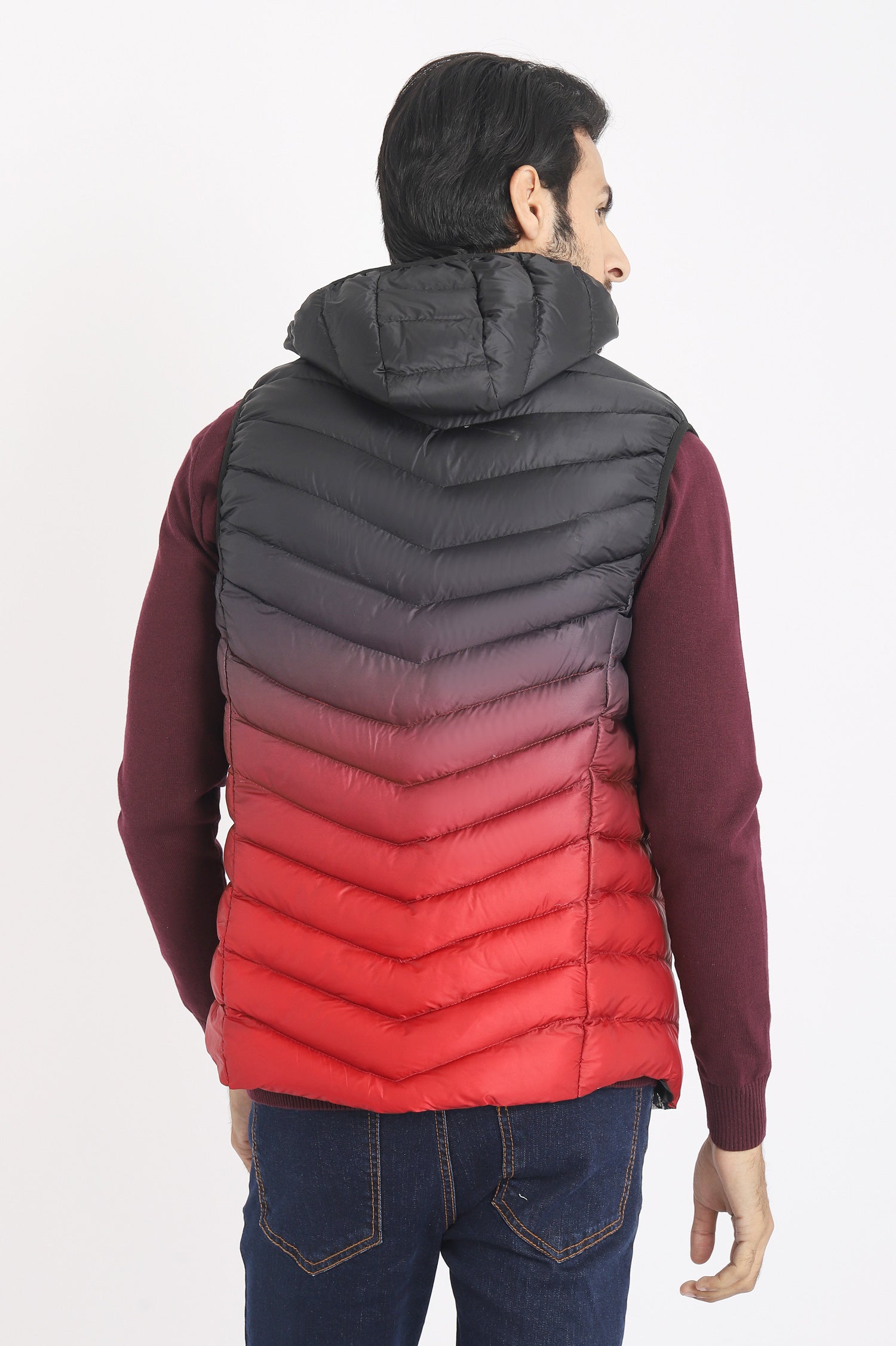 QUILTED GILET WITH HOOD-RED