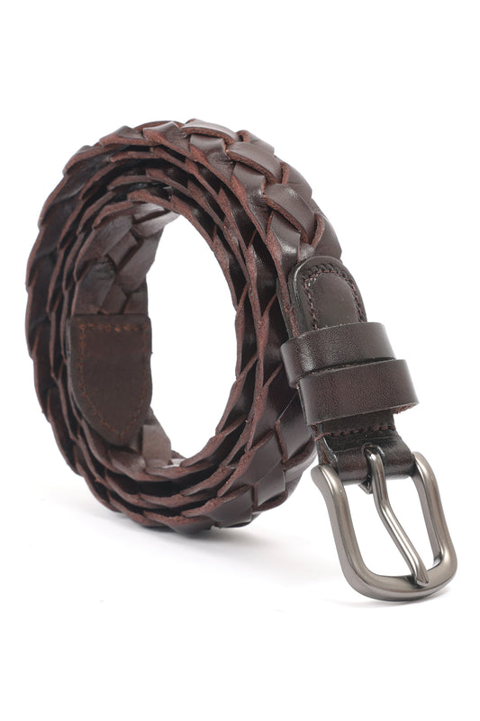 KNOT LEATHER BELT-WEAVE-COFFEE