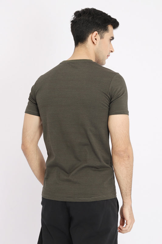 STRIPED COTTON T-SHIRT-OLIVE
