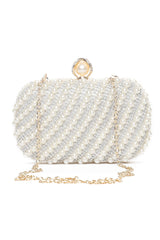 ROUND PEARLS CLUTCH-WHITE