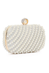 ROUND PEARLS CLUTCH-WHITE